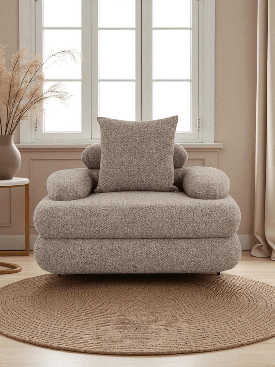 Japandi Loungestoel Taupe Bruin - Bouclé Stof
